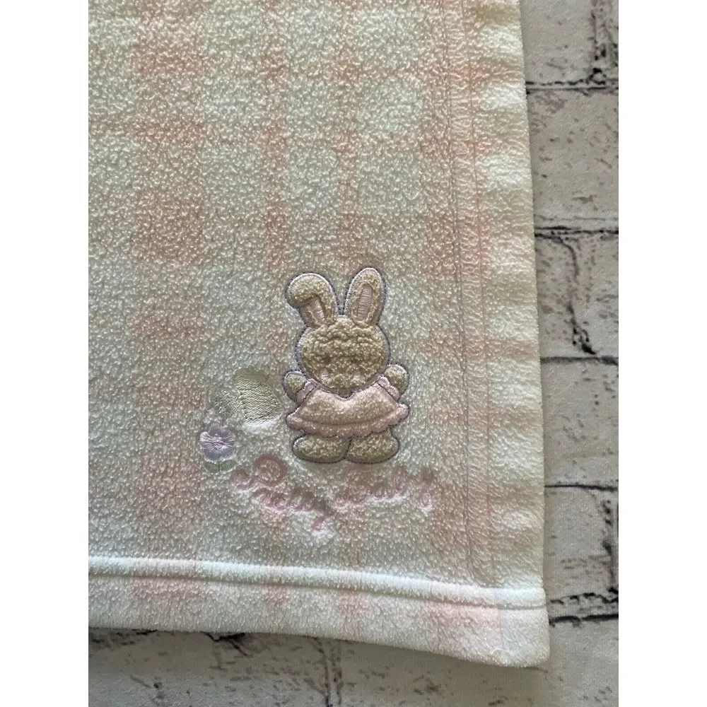 Vintage Simply Basic Pink White Plaid Fleece Pretty Baby Rabbit Security Blanket